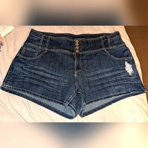 Almost Famous blue jean denim distressed shorts